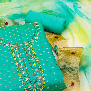 Rama Green Woven With Handwork Modal Dress Material