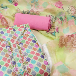 Green Printed With Handwork Pure Cotton Dress Material