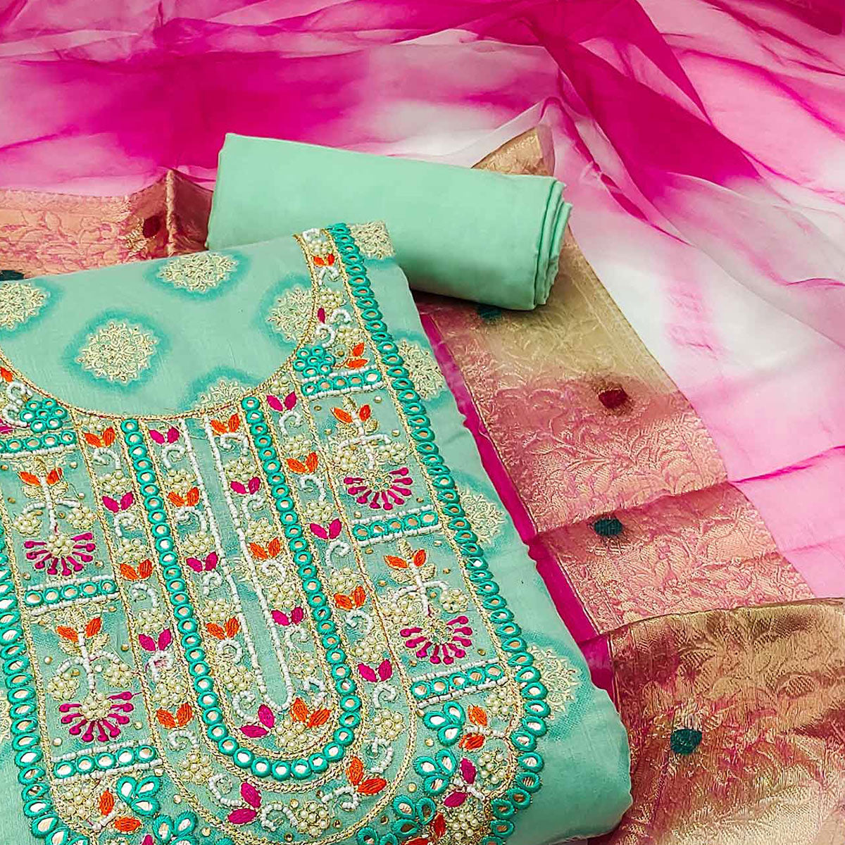 Turquoise Printed Modal Dress Material