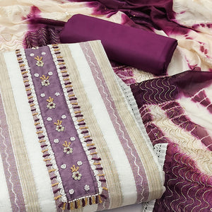 Cream & Wine Embroidered With Handwork Pure Cotton Dress Material