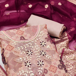 Beige Printed Organza Dress Material