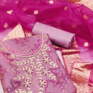 Mauve Printed Organza Dress Material
