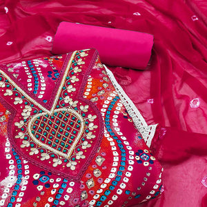 Pink Bandhani Printed With Handwork Pure Cotton Dress Material