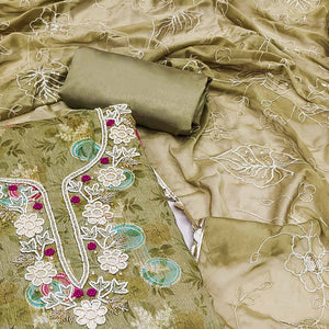 Mehandi Green Woven Chanderi Silk Dress Material