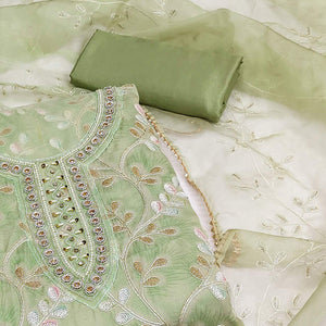 Green Embroidered Organza Dress Material