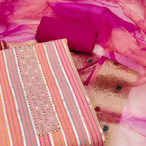 Pink Striped Woven Pure Cotton Dress Material