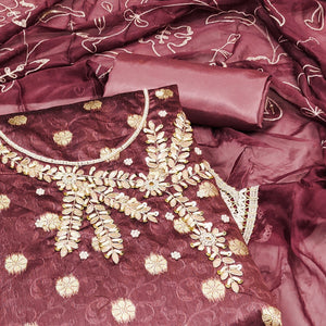 Maroon Woven Banarasi Silk Dress Material