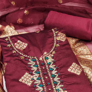 Maroon Woven Banarasi Silk Dress Material