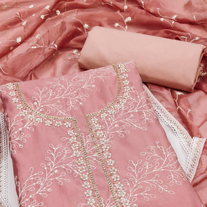 Mauve Embroidered Cotton Blend Dress Material