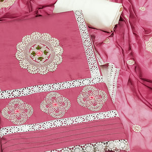Pink Floral Embroidered Cotton Silk Dress Material
