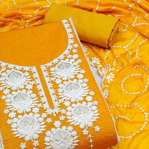 Mustard Floral Sequins Embroidered Chanderi Silk Dress Material