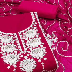 Rani Pink Floral Sequins Embroidered Chanderi Silk Dress Material
