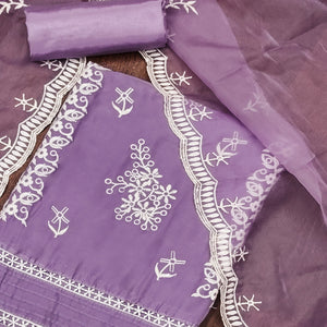 Lavender Floral Sequins Embroidered Organza Dress Material