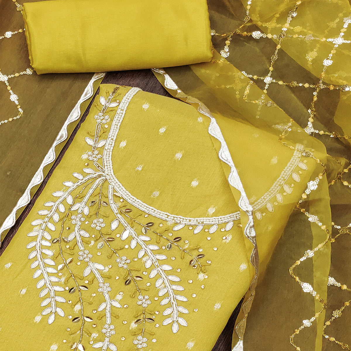 Yellow Woven With Handwork Shimmer Banarasi Silk Material Material