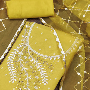 Yellow Woven With Handwork Shimmer Banarasi Silk Material Material