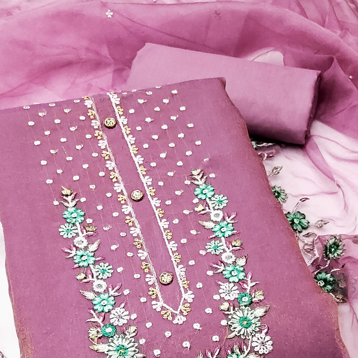 Purple Floral Sequins Embroidered Viscose Dress Material