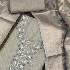 Grey Woven With Moti Handwork Viscose Dress Material