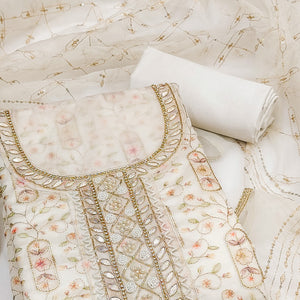 Offwhite Floral Sequins Embroidery With Handwork Viscose Dress Material