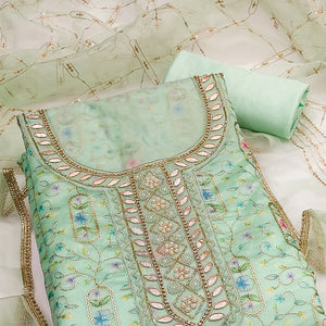 Sea Green Floral Sequins Embroidery With Handwork Viscose Dress Material