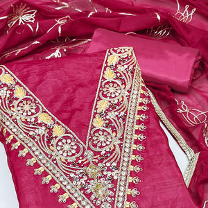 Pink Sequins Embroidery With Handwork Viscose Golden Crush Dress Material