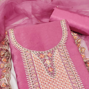 Pink Floral Sequins Embroidery Viscose Dress Material