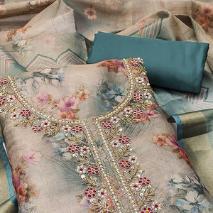 Morpich Floral Digital Printed With Handwork Viscose Dress Material