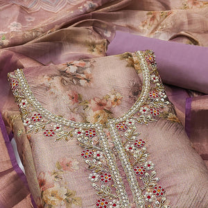 Purple Floral Digital Printed With Handwork Viscose Dress Material