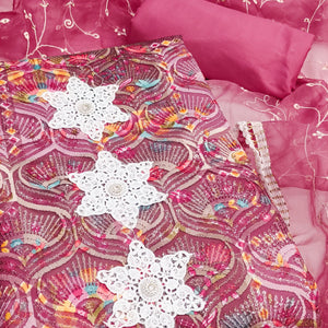 Festive Ready Pink Heavy Embroidered Dress Material in Roman Cotton Silk Fabric