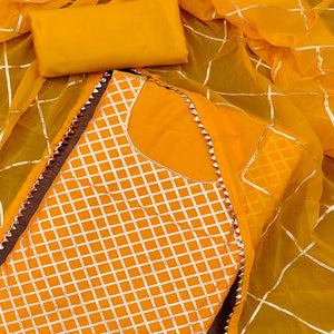 Orange Dress Material in Modal Chanderi Silk With Traditional Gota Patti Embellishments