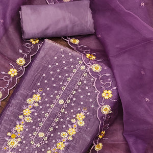 Purple Dress Material In Viscose With Intricate Floral Sequins Embroidery & Handwork
