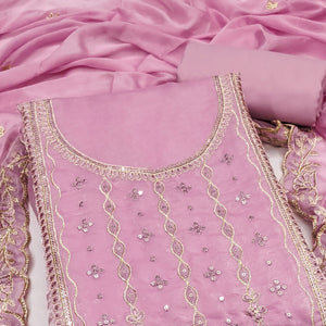 Light Purple Floral Elegance With Sequins Embroidery On Viscose Satin Dress Material