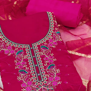 Pink Georgette Silk Dress Material Beautified With Floral Sequins Embroidery