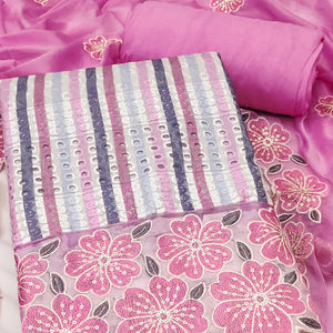 Soft and Comfortable Pink Pure Cambric Cotton Dress Fabric with Fine Floral Embroidery