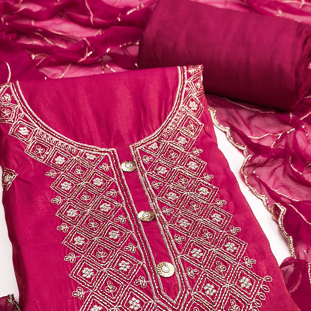 Stylish Pink Floral Embroidered Viscose Dress Material Showcasing Elegant Cutdana Handwork