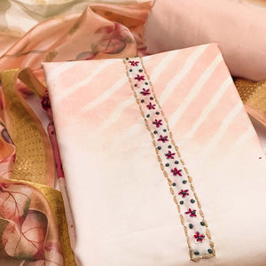 Fresh Peach Leaf Digital Printed Rayon Dress Material With Sequins & Delicate Handwork