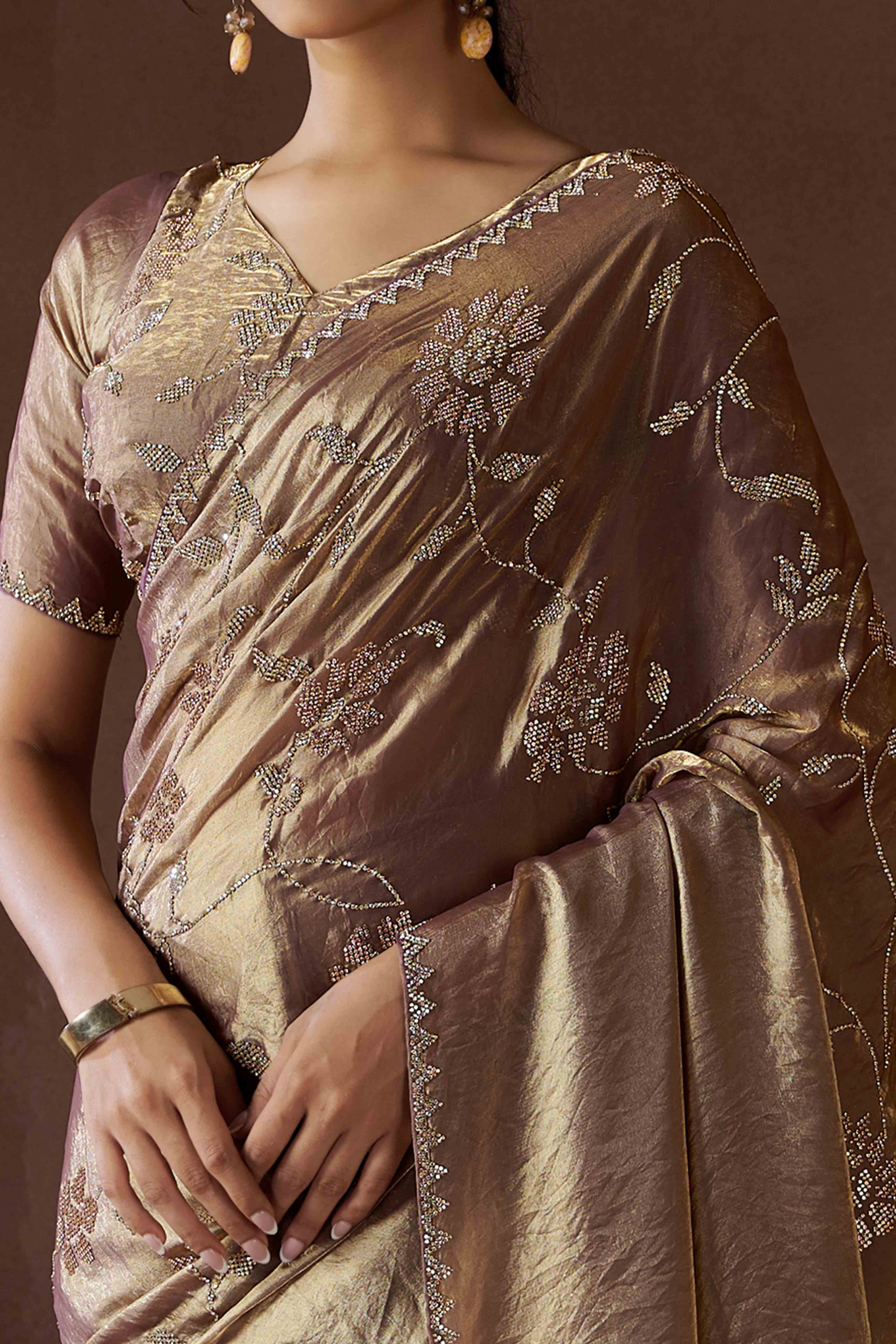 Lavender Satin Saree with Exquisite Stone Embellishments