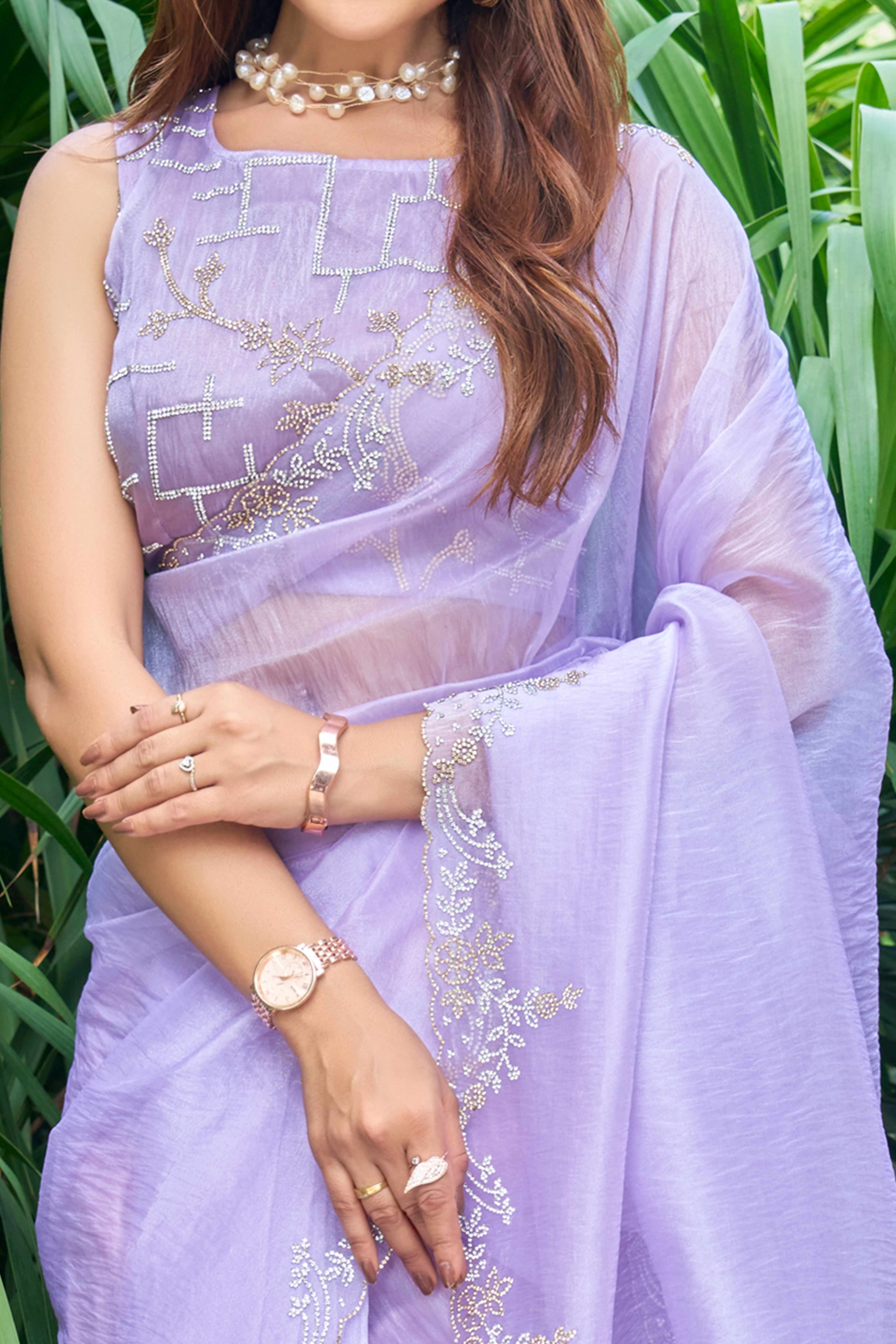 Lavender Ethereal Organza Saree Adorned with Crystal Embellishments