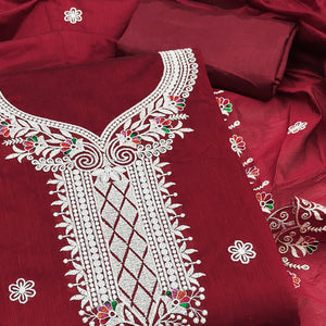 Maroon Cambric Cotton Dress Material With Elegant Floral Embroidery Work