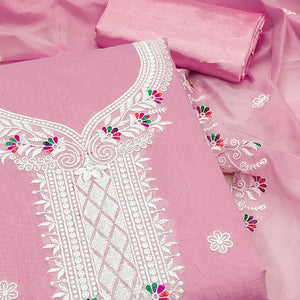 Pink Cambric Cotton Dress Material With Elegant Floral Embroidery Work
