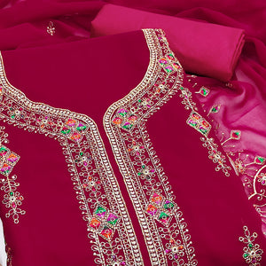 Pink Georgette Dress Material Enhanced With Graceful Floral Embroidery For An Elegant Ethnic Look