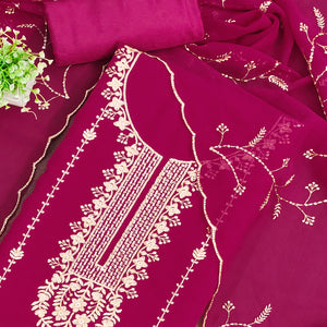 Pink Georgette Unstitched Dress Material Adorned with Ornate Thread Embroidery