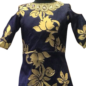 Navy Blue Handwork Tapetta Silk Gown