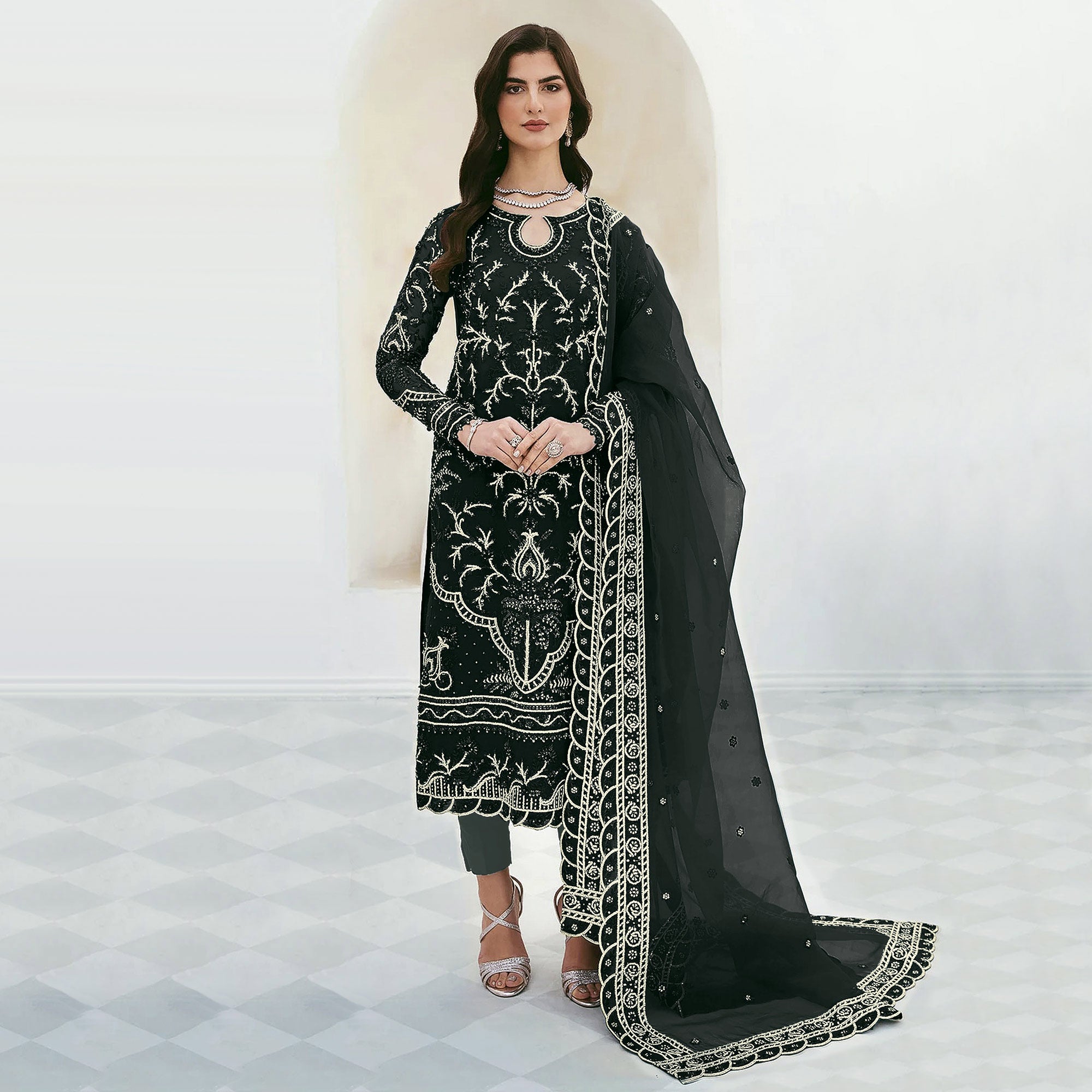 Black Sequins Embroidered Georgette Pakistani Suit