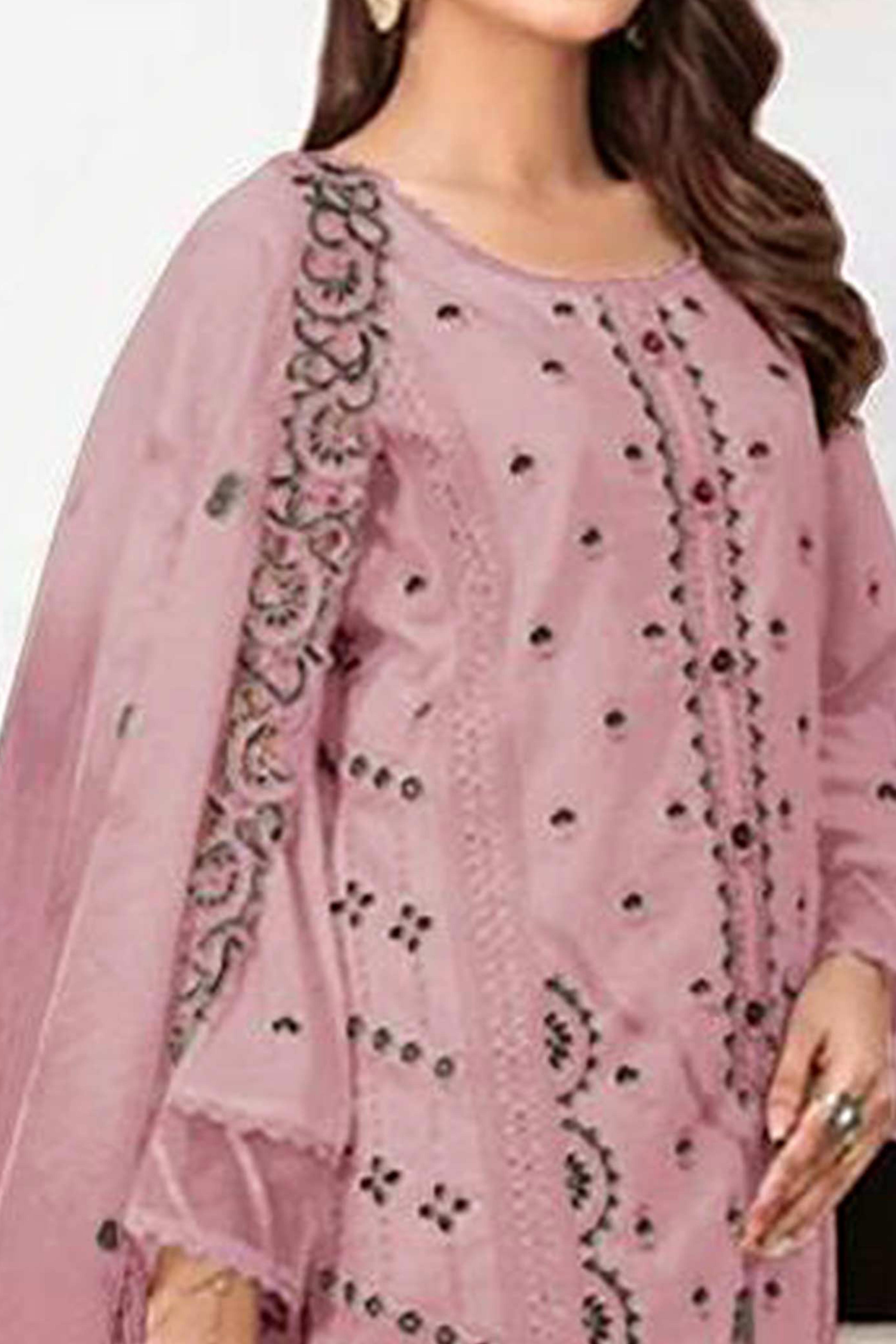 Dusty Pink Heavy Embroidered Work Georgette Dress Material