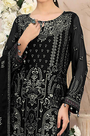 Black Floral Embroidered Georgette Dress Material