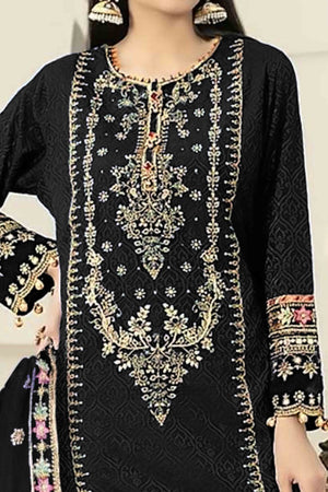 Black Velvet Dress Material Adorned with Sequins & Thread Embroidery