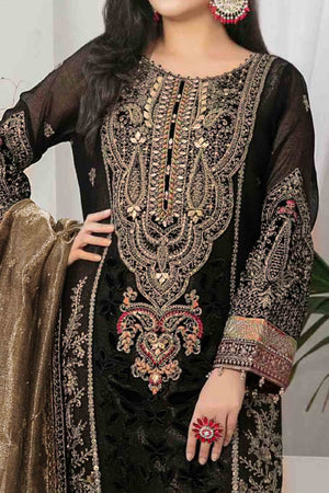 Black Velvet Dress Material Adorned with Sequins & Thread Embroidery