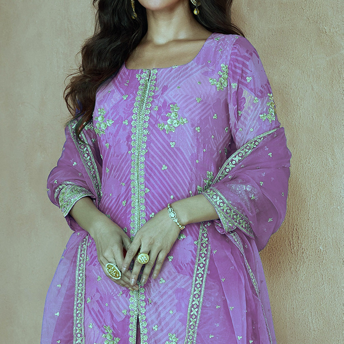 Purple Sequins Embroidered Georgette Sharara Suit