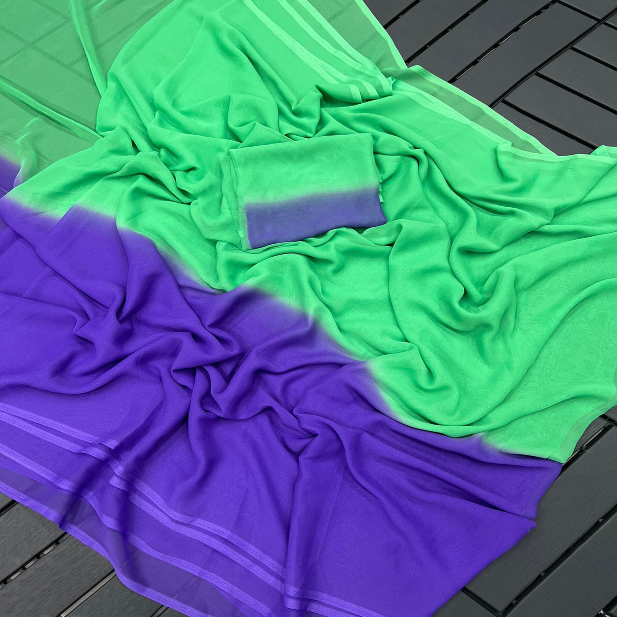 Sea Green Printed Georgette Saree