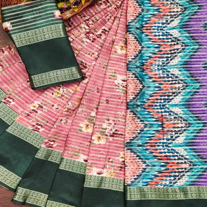 Baby Pink Floral Digital Printed Cotton Silk Saree